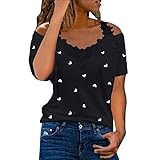 Dralofao blusas de mujer camiseta mujer hombro al aire Camiseta Mujer Camiseta de Verano Suelta Camiseta Botones Sexy Tops camisa OtoñO Blusa original tee Camiseta de Manga corta con Estampado