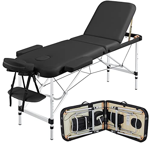 Yaheetech Tragbare Massageliege 3 Zonen Höhenverstellbarer Massagetisch mit Kopfstütze & Handauflage, 60 cm Breit, Schwarz