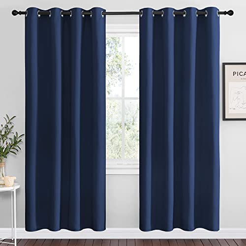 Image of NICETOWN Navy Blackout Curtains 78 inch Long for Living Room, Thermal Insulated Window Treatment Light Reducing Room Darkening Drapes for Boys Kids Bedroom, Classroom, Apartment (55 inch W x 78 inch L, Set of 2)