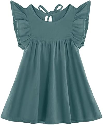 Toddler Baby Girl Dress Kids Summer Cotton Linen Ruffle Halter Sleeveless Dresses for Casual Beach Party Dark Green 120