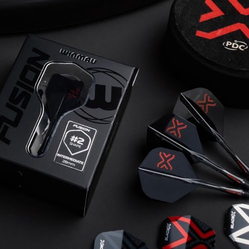 WINMAU Darts Blade X Fusion Integrated Flight & Shaft System - No.2 Shape & Design - Schwarz Farbe, Medium Länge