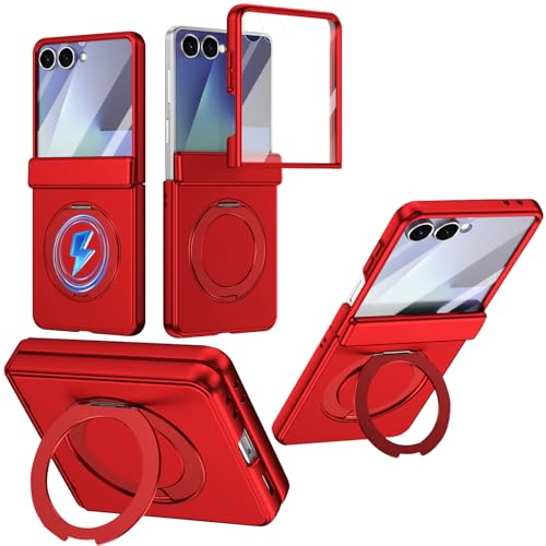 Coque Samsung Z Flip7 avec anneau rotatif et protection d'écran intégrée rouge