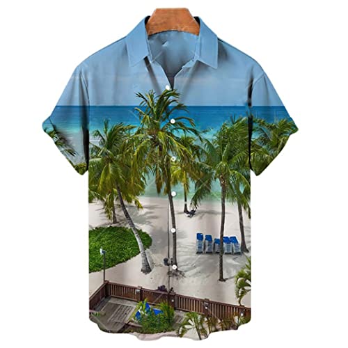 Chemise style hawaïen imprimée cocotier 3D aux finitions soignées