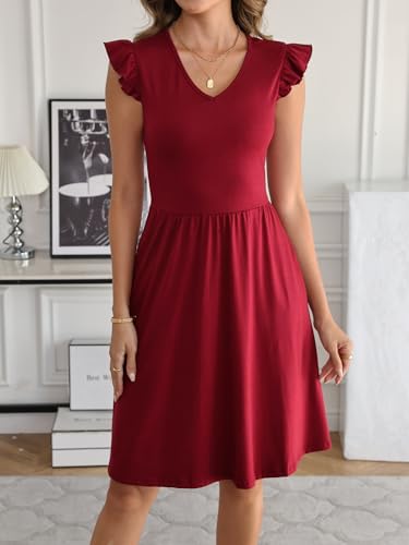 Image of HELYO Women's Summer Dresses Cute V Neck Ruffle Sleeve Cocktail Short Work Casual Dress with Pockets 648
