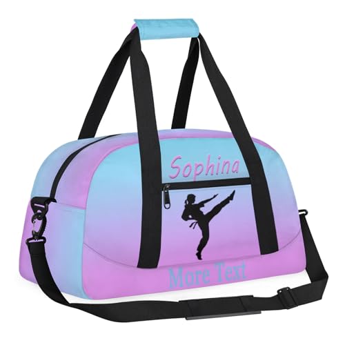 Personalized Kids Martial Arts Bag for Girls Boys Purple Blue Martial Arts Custom Name Travel Duffle Bags Customize Sport Gym Bag Overnight Sleepover Weekender Bag for School Practice Kids Gift3