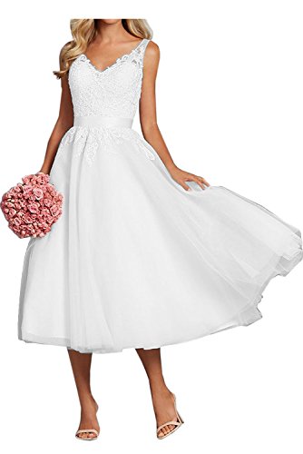 Topkleider Traumhaft Weiss Neu V-Neck Zwei-Traeger Tuell Band Abendkleider Kurz Cocktailkleider Partykleider 2017-38-Weiss Cover