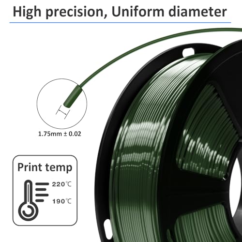 Image of GIANTARM 3D Printer Filament, Shiny Silk Green PLA Filament, 1Kg(2.2lbs) Spool, 1.75mm Dimension Accuracy + /- 0.03mm, 3D Printing Filament,Fit Most FDM Printer