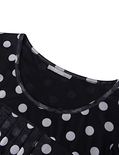 Furnex Blouse For Women, Women Tunic Tops For Leggings Flutter Sleeve Tops Fop Women Business Casual Dressy Tunics For Women Short Sleeve Blouses Mesh Layered Tops Work Black Polka Dot Medium #TOP2