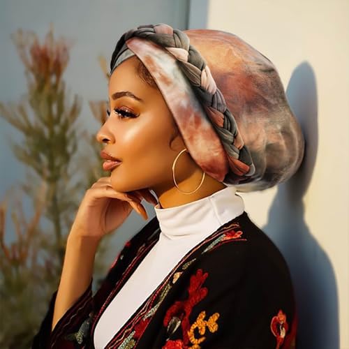 Image of DRESHOW African Women Turban Caps Beanie Twist Headscarf Pre-Tied Twisted Braid Headwraps for Women Chemo Cancer Cap