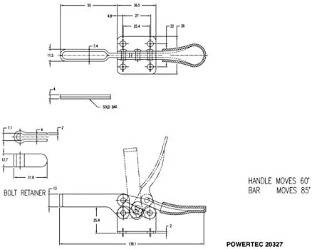 POWERTEC 20327-P2 300 lbs Holding Capacity, 201B Quick Release Horizontal Toggle Clamp, 8 PK