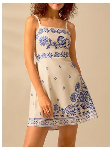 Image of MakeMeChic Women's Floral Boho Dress Sleeveless Vacation Mini Short Dress Tie Backless Sundress
