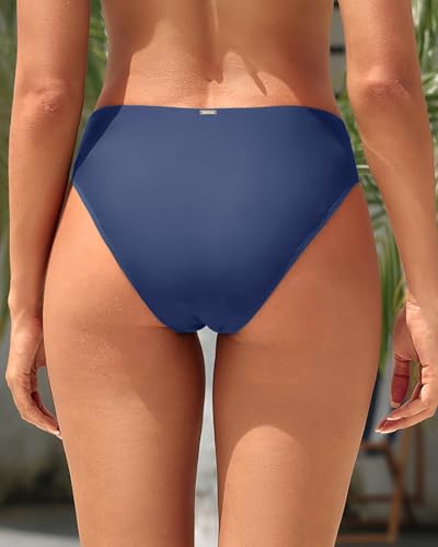 Image of Zmart Women V Cut Cheeky Bikini Bottoms - Mid Waist High Cut Swim Bathing Suit Bottoms V Front Swimsuit