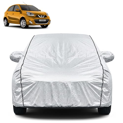 Image of Waterproof Car Cover for Nissan Micra | Dustproof, UV Resistant & Scratch Protection | Soft Cotton Lining | Triple Stitched | Mirror Pockets & Elastic Fit | Silver