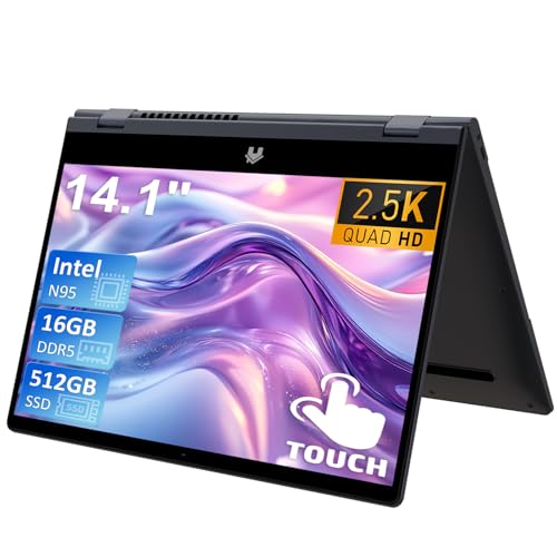 Auusda 2-in-1 Convertible Laptop 14" FHD Touchscreen (N95/16GB/512GB) - 360° Hinge Tablet Mode, Backlit Keyboard, Fingerprint Sensor, WiFi 6, Win11