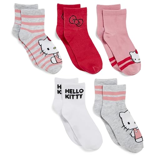 Hello Kitty Womens 5 Pack Clean Ribbed Short Ankle Socks