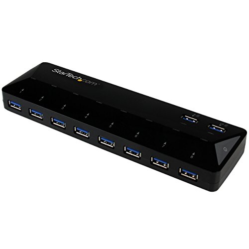 StarTech.com 10 Port USB 3.0 Hub with Charge & Sync Ports - 8 x USB-A, 2 x USB-A Fast Charge Ports - Multi Port Powered USB Hub (ST103008U2C) Black