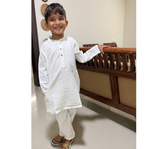 Image of Boys Pure Cotton Kurta Pyjama Set Round Collar Full Sleeve Ethnic Elegance for Festivals | Comfortable Traditional Pure cotton kurta pyjama for Kids