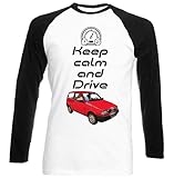  Teesandengines Autobianchi Y10 Keep Calm And Drive Maniche Lunghe Nere T-Shirt Size Medium