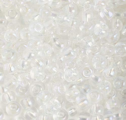 Czech Glass Seed Beads 2/0 (6.1mm Diameter) Transparent Crystal AB DIY Jewelry Making Beads - 500g Bulk Bag by Preciosa (Jablonex)