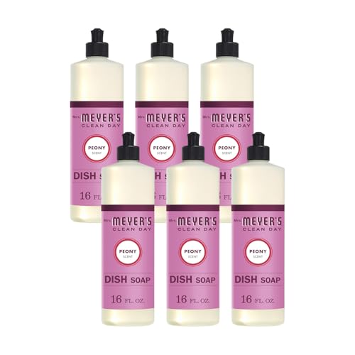 MRS. MEYER'S CLEAN DAY Liquid Dish Soap, Biodegradable Formula, Peony, 16 fl. oz - Pack of 6