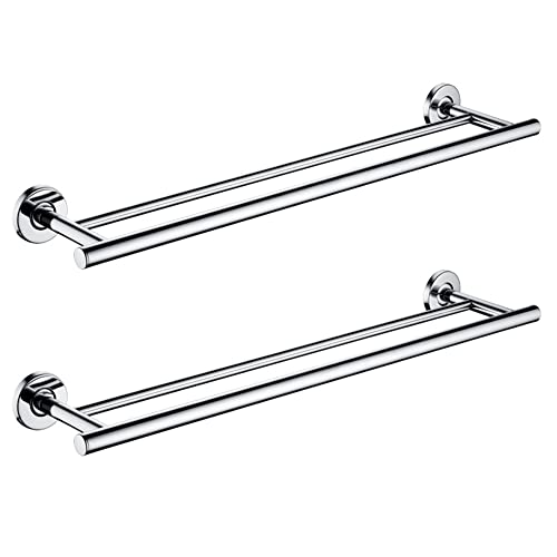 Porte-serviettes double 60 cm en acier inoxydable chromé pour salle de bain