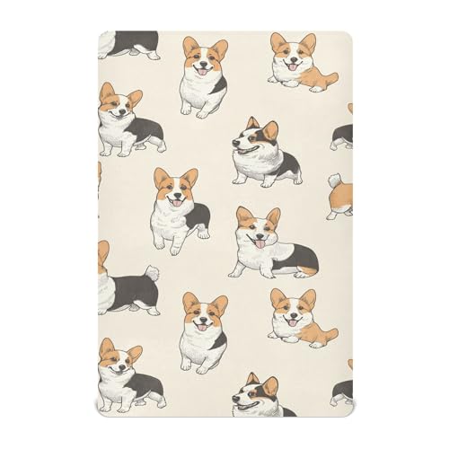 Image of Cute Corgis Dogs Crib Sheets Soft Breathable Fitted Baby Crib Sheets Mattress Cover for Girls Boys, 52 inch x 28 inch x 9 inch