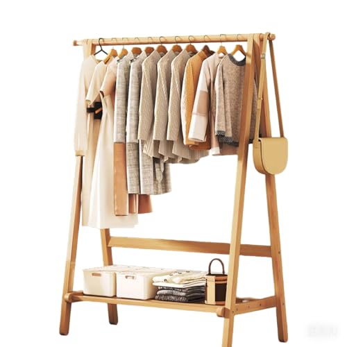 【J&L エイ】ハンガーラック 木製 衣類収納ラック 洋服ラック ポールハンガー コートラック パイプハンガー 物干しスタンド 衣類ラック 衣類収納 家庭 頑丈 大容量 省スペース 幅60cm/80cm/100cm 組み付け簡単 寝室 玄関 多機能収納 (茶色, 100CM 单)