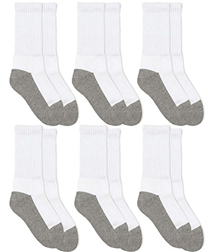 Jefferies Boys Youth Seamless Sport Crew, 6 Pk, White/grey