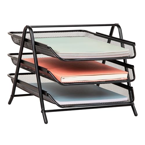 Mind Reader 3-Tier Paper Tray, Desktop Organizer, File Storage, Workspace, Office, Metal Mesh, 11.75
