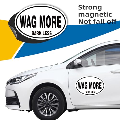 Image of Wag More Bark Less Oval Magnet Decal - 4x6 Inches, Automotive Magnet for Car, Truck, SUV - Pet Lovers' Accessories, Express Your Love for Dogs with This Unique Car Magnet