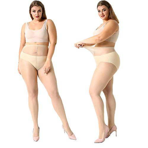MANZI Women's 4 Pairs Plus Size Ultra-Soft Tights Pantyhose 20 Denier Nude X-Large