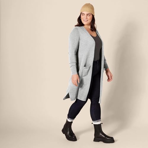 Amazon Essentials Damen Leichter, Länger Geschnittener, Langärmliger Cardigan-Pullover Mit Offener Vorderseite (In Übergröße Erhältlich), Hellgrau Meliert, S