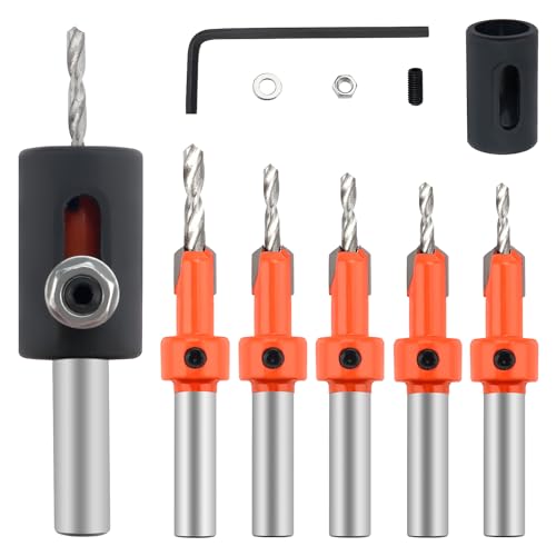 YIXISI 5 Pezzi 10mm Punte da Trapano Svasate per Falegnameria, Punte da Trapano Affusolate per Foratura del Legno, con Anello Posizionatore e Chiave Esagonale