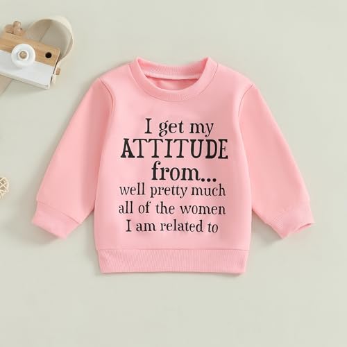 Douhoow Toddler Girl Sweatshirt I Get My ATTITUDE Pullover Sweatshirt Baby Girl Tops Cute Fall Winter Clothes2
