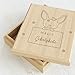 sendmoments Schatzkiste für Kinder, süßes Fuchs Motiv, Holzbox zum Sammeln von Fundstücken und kleinen Geschenken für Jungen und Mädchen, gravierte Schatulle 113 x 130 mm mit Name personalisiert