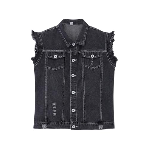 Image of Kids Biker Denim Vest Western Motorcycle Jean Jacket for Boys Girls 3-14Y