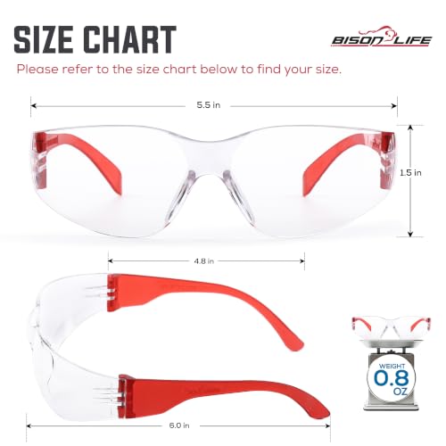 Image of BISON LIFE Clear Safety Glasses - ANSI Z87.1 Certified Scratch & Impact Resistant Eye Protection Goggles for Men & Women