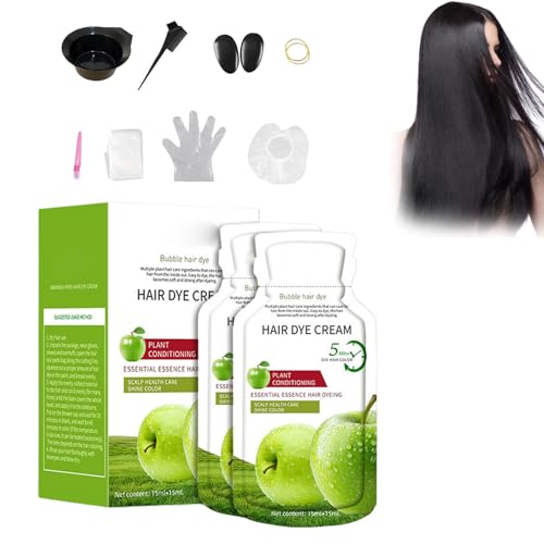 Xiquzal Apple Organic Hair Color Cream - Natural Black Hair Dye for Men & Women - Ammonia-Free & Chemical-Free - Long Lasting Shampoo Type Apple Hair Dye for Men & Women 10 Sachets x 30ml (300ml)