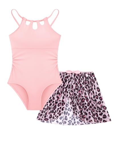 Image of Redair Girls Swimsuit One Piece Swimwear with Tropical Printed Cover Up Skirt Girls Bathing Suits Set 7-16 Years