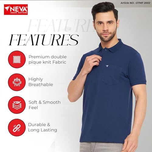 Image of NEVA Men's Regular Fit Half Sleeve Polo Neck T-Shirt with Chest Pocket