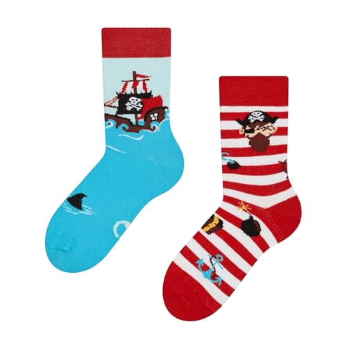 Dedoles Socken Kinder Mädchen Jungen Baumwolle viele lustige Designs Weihnachtssocken 1 Paar Farbe Rot Motiv Pirat Gr. 23-26