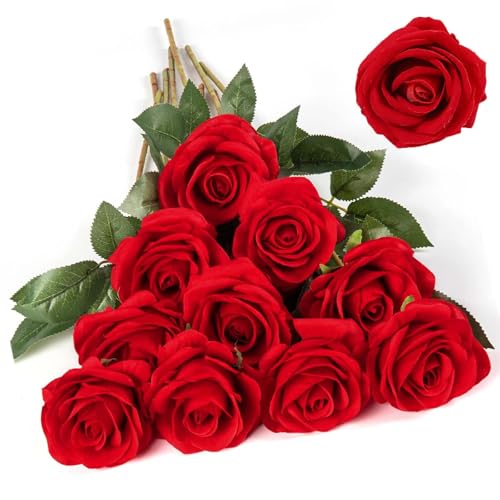ZYEKIU 12 Piezas Flores Artificiales Decoracion, 52 cm Rosas Artificiales, Realista Flores Preservadas, Rosa Eterna, Ramo de Novia para Banquete Boda Decoración Mesa Hogar Centros Mesa (Rojo)