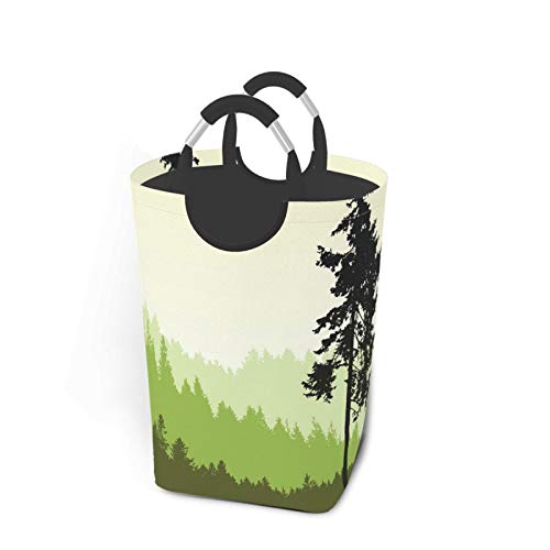 Wäschesack,Natur Kiefer Silihouette Druck,Großer faltbarer Wäschekorb,zusammenklappbarer Wäschekorb,zusammenklappbarer Waschvorratsbehälter