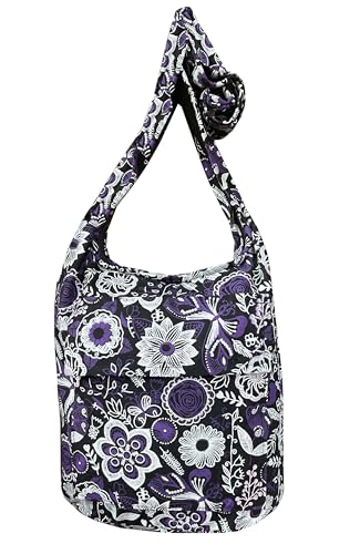 Blue Orchid Fully Lined Butterfly Boho Crossbody Purse - Handmade Hippie Hobo Sling Shoulder Bag - Medium