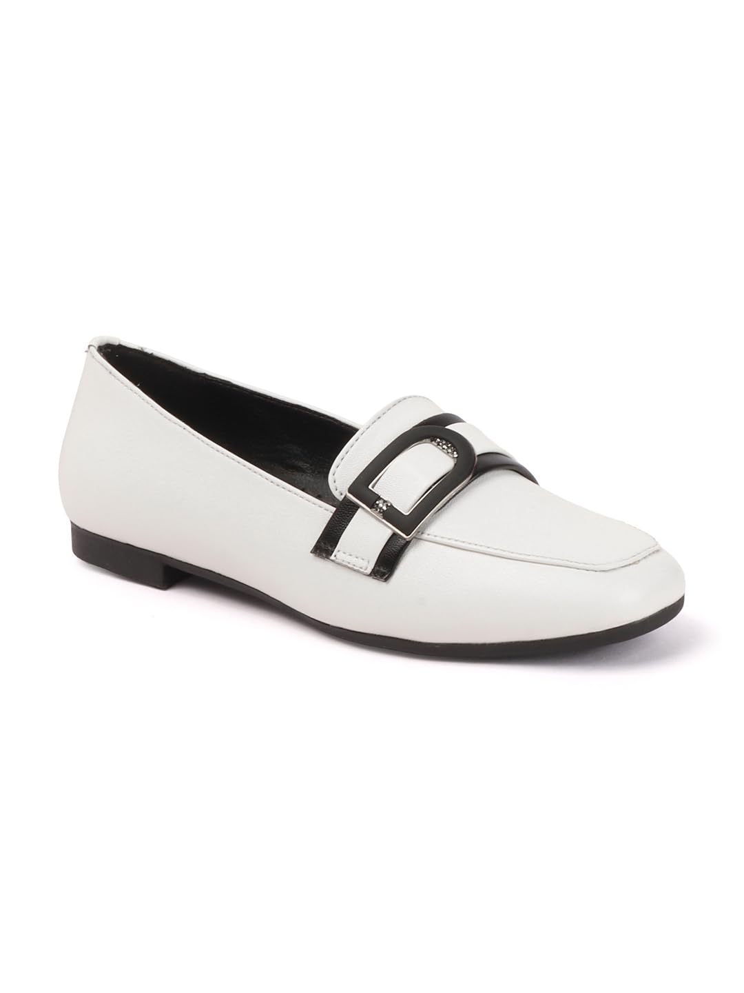 Women Modern Minimalist Pointed-Toe Loafers with Contrast Buckle Detail-image-9