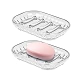 AMUONTY 2-Pack Soap Dish Holder for Bar Soap, Bathroom Soap Dishes Soap Holder, Soap Saver Dry Stop Mushy Soap Tray for Shower Bathroom, Kitchen Sink,Clear