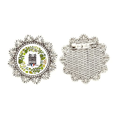 Broche de plata diseño flor Cathedral París con sujeción segura y relieve detallado