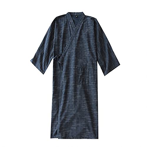 SIQITECHNO Men Summer Kimono Bathrobe Long Cotton Yukata Woven Striped Pajamas Loungewear Mens Bathrobe Sleepwear Nightgown