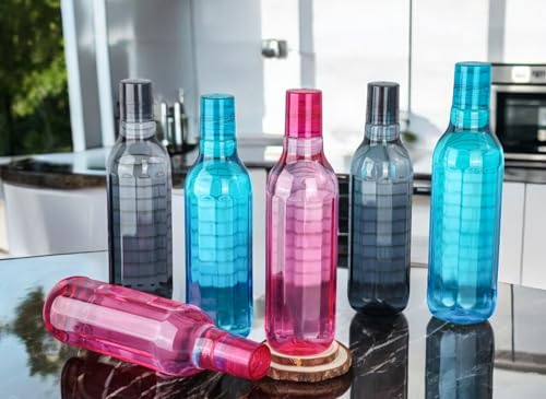 Image of Reusable Water Bottles Durable Plastic Drink Bottles with Secure Caps, Lightweight Leak Resistant Design for School, Office, Gym & Travel, Multi Color Pack (Blue, Pink, Grey) (Pack of 6)