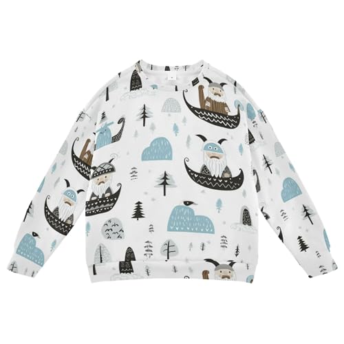 JUNZAN Little Vikings Trendy Scandinavian Kids Boys Hooded Sweatshirt Crewneck Boys Sweat Shirt Sports 4T
